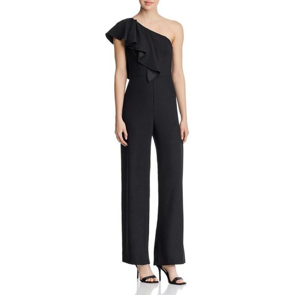 AIDAN MATTOX ONE SHOULDER RUFFLED JUMPSUIT